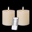 volnyus Flameless Candles Set of 2 (3x3 inch) Flickering LED Real Wax Candles Battery Operated with Remote Control Timers for Fireplace Bedroom Livingroom Party Dimmable Ivory Pillars Flat top