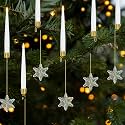 Flameless Taper Candles for Christmas Tree Decorations, Battery Operated Christmas Candles with Remote, 12 Pack Flickering LED Candlesticks with Clear Snowflake Hooks for Xmas Tree Decoration