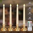 FPOO Flameless Taper Candles Flickering with Remote Timer, 4PCS Ivory