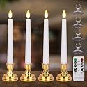 FPOO Flameless Taper Candles Flickering with Remote Timer, 4PCS White