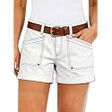 Flamingals Women's Mid Waist Solid Split Side Flap Pocket Casual Shorts