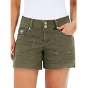 Flamingals Women's Mid Waist Solid Split Side Flap Pocket Casual Shorts