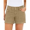 Flamingals Women's Mid Waist Solid Split Side Flap Pocket Casual Shorts