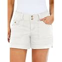 Flamingals Women's Mid Waist Solid Split Side Flap Pocket Casual Shorts