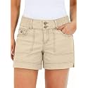 Flamingals Women's Mid Waist Solid Split Side Flap Pocket Casual Shorts