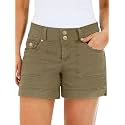 Flamingals Women's Mid Waist Solid Split Side Flap Pocket Casual Shorts