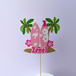 flamingo birthday cake topper with custom name amp age  tropical handcrafted cake decoration for girls
