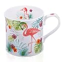 Flamingo Coffee Mug, Pink Flamingo &amp; Tropical Plants Ceramic Mug, 12oz New Bone China Tea Mug, Birthday &amp; Summer Gift for Women &amp; Girls, Designed in England by Harvest Green Studio