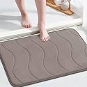 Flamingo P Memory Foam Bath Mat for Bathroom Non Slip Bath Rug Velvet Thick Soft and Comfortable Water Absorbent Machine Washable Easier to Dry Floor Rug Mats Waved Pattern, 20x32 Inches, Taupe