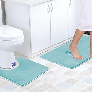 flamingo p non-slip bath mat contour rug set toilet rug set memory foam rugs machine-wash bath mats dry quickly duckegg blue 2 piece 2034 x 2034amp 2034 x 3234