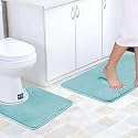 Flamingo P Non-Slip Bath Mat Contour Rug Set Toilet Rug Set Memory Foam Rugs Machine-Wash Bath Mats, Dry Quickly, Duckegg Blue, 2 Piece, 20" x 20"&amp; 20" x 32"