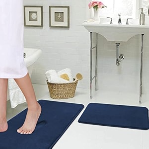 flamingo p soft memory foam microfiber bath rugs extra absorbent flannel bath mats machine-washable bathroom mat set 2 piece 20x3217x24 inch navy