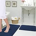 Flamingo P Soft Memory Foam Microfiber Bath Rugs Extra Absorbent Flannel Bath Mats Machine-Washable Bathroom Mat Set, 2 Piece, 20x32/17x24 Inch Navy