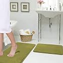 Flamingo P Soft Memory Foam Non Slip Super-Absorbent Bath Mat Toilet Floor Rug Flannel Fleece Microfiber Velvety Plush Shower Rugs for Bathroom, Machine-Washable(2 Packs-20" x 32"/ 17" x 24", Olive