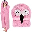 Flamingo Wearable Hooded Blanket for Adults - Fluffy Super Soft Shaggy Faux Fur, Fuzzy Warm Cozy Plush Furry Fleece &amp; Sherpa Hoodie Throw Cloak Wrap - Flamingo Gifts for Women Adults and Kids