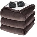 Flannel Soft Blanket, Comfortable Temperature-Adjustable Heating Blanket for Bed, Sofa (100x90 Inches, Cream White)(13- Brown)