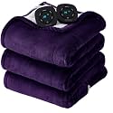 Flannel Soft Blanket, Comfortable Temperature-Adjustable Heating Blanket for Bed, Sofa (100x90 Inches, Cream White)(15 - Purple)