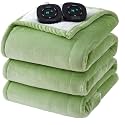 Flannel Soft Blanket, Comfortable Temperature-Adjustable Heating Blanket for Bed, Sofa (100x90 Inches, Cream White)(02 - Sage Green)