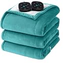 Flannel Soft Blanket, Comfortable Temperature-Adjustable Heating Blanket for Bed, Sofa (100x90 Inches, Cream White)(03 - Teal)