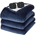 Flannel Soft Blanket, Comfortable Temperature-Adjustable Heating Blanket for Bed, Sofa (100x90 Inches, Cream White)(30 - Navy)