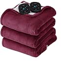 Flannel Soft Blanket, Comfortable Temperature-Adjustable Heating Blanket for Bed, Sofa (100x90 Inches, Cream White)(29 - Red)