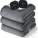 Flannel Soft Blanket, Comfortable Temperature-Adjustable Heating Blanket for Bed, Sofa (100x90 Inches, Cream White)(05 - Grey)