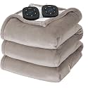 Flannel Soft Blanket, Comfortable Temperature-Adjustable Heating Blanket for Bed, Sofa (100x90 Inches, Cream White)(09 - Taupe)