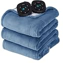 Flannel Soft Blanket, Comfortable Temperature-Adjustable Heating Blanket for Bed, Sofa (100x90 Inches, Cream White)(11 - Blue)