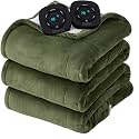 Flannel Soft Blanket, Comfortable Temperature-Adjustable Heating Blanket for Bed, Sofa (100x90 Inches, Cream White)(10 - Olive Green)