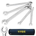 YIYEIE Flare Nut Wrench Set, Metric 5-Piece, Brake Line Wrench Set 9, 10, 11, 12, 13, 14, 15, 17, 19, 21 mm, CR-V Steel, with Roll-up Pouch