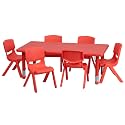 Flash Furniture 48x24 in Plastic Activity Table with 6 Chairs, Red