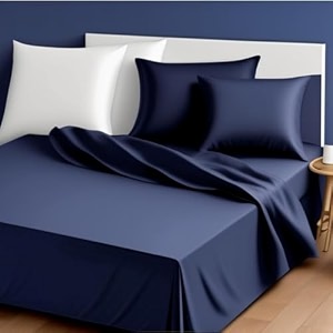 premium navyblue color solid pattern 800 tc egyptian cotton flat bedsheet for double bed 1 bedsheets with 2 pillow covers for rooms and bedrooms hotels use