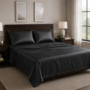 egyptian cotton feel queen size flat bedsheet with 2 pillow covers  800 tc soft amp breathable  dark grey solid pattern for bedrooms and hotels use size 90 x 107 inch