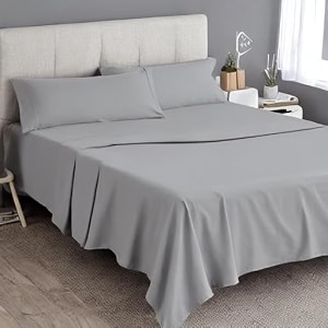 egyptian cotton feel double size flat bedsheet with 2 pillow covers  800 tc soft amp breathable  dark grey solid pattern for bedrooms and hotels use size 60 x 100 inch