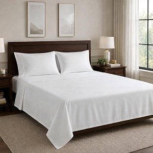 egyptian cotton feel queen size flat bedsheet with 2 pillow covers  800 tc soft amp breathable  white solid pattern for bedrooms and hotels use size 90 x 107 inch