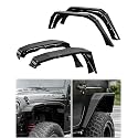 Flat Front & Rear Fender Flares Compatible with 2007-2018 Jeep Wrangler JK 2/4 Doors Off-Road Mud Guards Wheel Flares Liner Set w/LED Lights (4PCS JK Front & Rear Steel Fenders)
