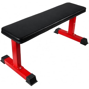 flat gym bench for home workout multipurpose exercisefitness foldable bench press weight strength training290 kg capacity weight1 year warranty red and black