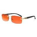 FLAWLESS EYEWEAR Elite Slim Rimless Rectangular Metal & Wood Art Sunglasses