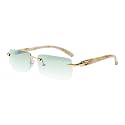 FLAWLESS EYEWEAR Elite Slim Rimless Rectangular Metal &amp; Wood Art Sunglasses