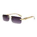 FLAWLESS EYEWEAR Elite Slim Rimless Rectangular Metal &amp; Wood Art Sunglasses