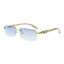 FLAWLESS EYEWEAR Elite Slim Rimless Rectangular Metal & Wood Art Sunglasses