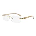 FLAWLESS EYEWEAR Elite Slim Rimless Rectangular Metal &amp; Wood Art Sunglasses