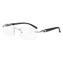 FLAWLESS EYEWEAR Elite Slim Rimless Rectangular Metal &amp; Wood Art Sunglasses