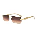FLAWLESS EYEWEAR Elite Slim Rimless Rectangular Metal &amp; Wood Art Sunglasses