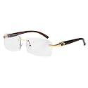 FLAWLESS EYEWEAR Elite Slim Rimless Rectangular Metal &amp; Wood Art Sunglasses