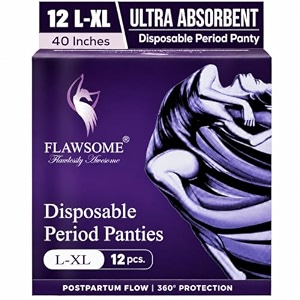 flawsome disposable period panties for women amp girls  high waist anti-bacterial top sheet  360 leak-proof sanitary pad alternative  xl-xxl waist 80-115cm pack of 12  heavy flow overnight postpartum amp maternity  12 hr rash-free
