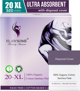 flawsome xl organic pads  leak-proof rash-free  without disposal cover  20 sanitary pad