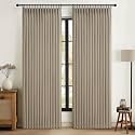 Flax Linen Greyish Beige Light Blocking Curtains 90 Inches Long 2 Panels Set for Dining Room, Neutral Memory Shape Pleated Blackout Heavy Duty Curtain with Hooks Ceiling Track Patio Door Drape 7-1/2FT