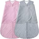 BSTOPPT Fleece Newborn Sleep Sack Baby Swaddle,3-Way Adjustable Wearable Blanket,2 Pack Fleece Swaddling sleeping bag TOG 2.0， (Gray &amp; Pink, 6-12 Months)
