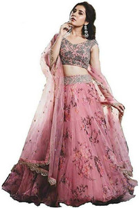flensira printed semi stitched lehenga choli pink